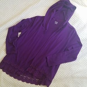 NWOT Fall's Creek • Purple Cardigan w/ Lace Hem